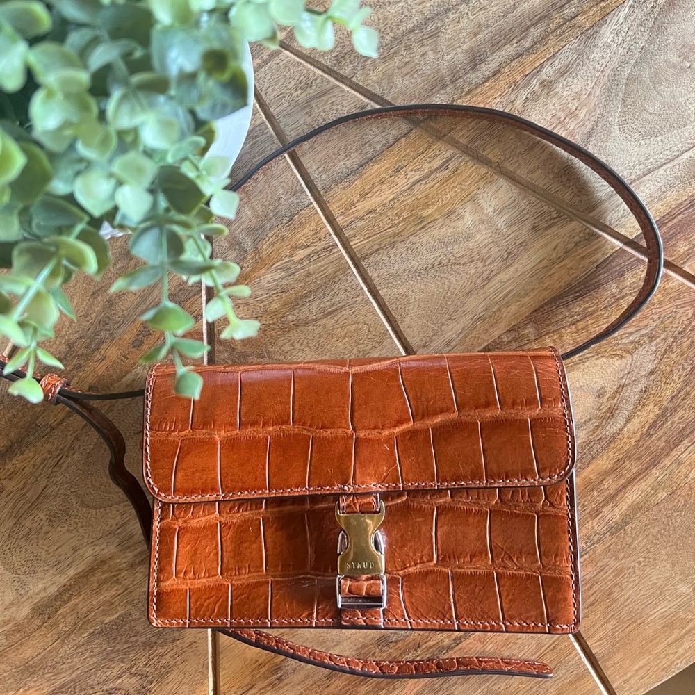 STAUD Croc-Embossed Leather Crossbody Bag - Brown - Picture 4 of 14